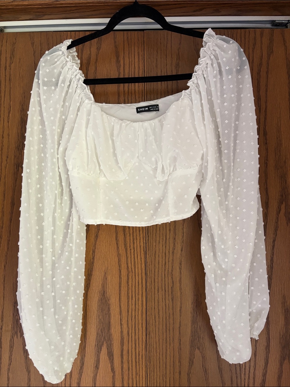 SHEIN White Swiss Dot Puff Sleeve Crop Top